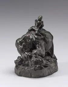 Indian Mounted on an Elephant Crushing a Tiger, model n.d., cast c. 1845/1873. Creator: Antoine-Louis Barye