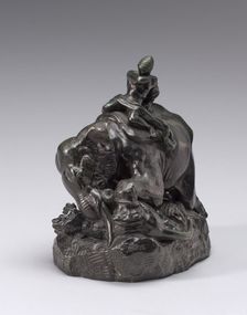 Indian Mounted on an Elephant Crushing a Tiger, model n.d., cast c. 1845/1873. Creator: Antoine-Louis Barye
