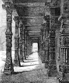 Indian Architecture: colonnade of Hindu pillars near the Kootub, at Delhi, (eleventh century), 1870. Creator: Unknown