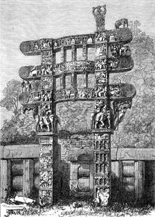Indian Architecture: Eastern Gateway of the Sanchi Tope, (Boodhist, A.D. 15), 1870. Creator: Unknown
