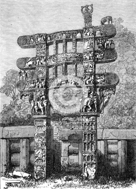 Indian Architecture: Eastern Gateway of the Sanchi Tope, (Boodhist, A.D. 15), 1870. Creator: Unknown.