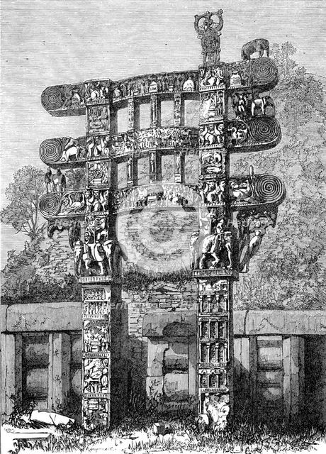 Indian Architecture: Eastern Gateway of the Sanchi Tope, (Boodhist, A.D. 15), 1870. Creator: Unknown.