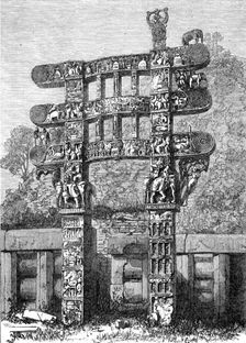 Indian Architecture: Eastern Gateway of the Sanchi Tope, (Boodhist, A.D. 15), 1870. Creator: Unknown