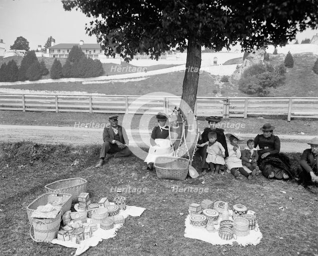 Indian basket market, Mackinac, An, c1905. Creator: Unknown.