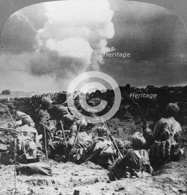 Indian bombers holding an important trench near Neuve Chapelle, France, World War I, c1914-c1918. Artist: Realistic Travels Publishers
