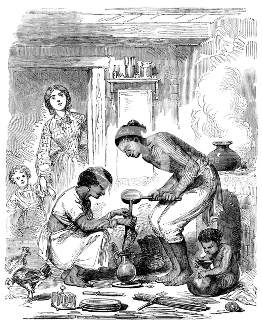 Indian Cook-house - Novel Mode of Straining Coffee, 1858. Creator: Unknown.