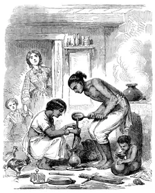 Indian Cook-house - Novel Mode of Straining Coffee, 1858. Creator: Unknown