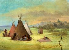Indian Encampment, Comanche (or Kiowa) Dressing Skins, Red River, 1846-1848. Creator: George Catlin