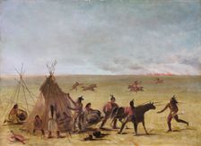 Indian Family Alarmed at the Approach of a Prairie Fire, 1846-1848. Creator: George Catlin