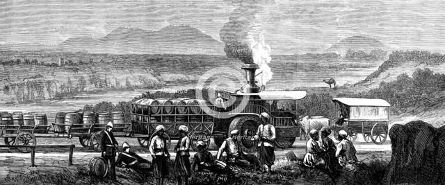 Indian Frontier Sketches: traction-engine on the Grand Trunk Road, near Lawrencepore, 1873. Creator: Unknown.