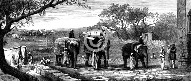 Indian Frontier Sketches: view of the camp near Nourmahal's Tomb, 1873. Creator: Unknown.