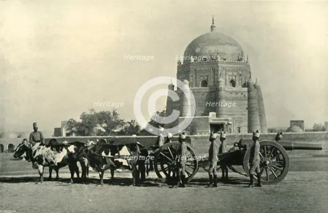 'Indian Garrison Artillery with Heavy Battery (40-pr. M.L.) Equipment - Drill Order (Khaki)', 1901. Creator: F Bremner.