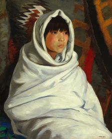 Indian Girl in White Blanket, 1917. Creator: Robert Henri