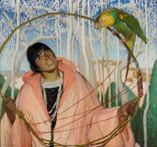 Indian Girl with Parrot and Hoop, about 1922. Creator: Victor Higgins