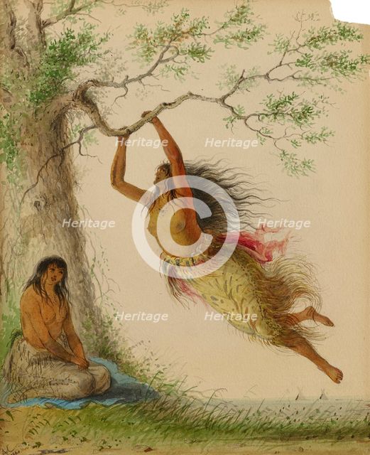 Indian Girls Swinging, 1860. Creator: Alfred Jacob Miller.