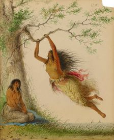 Indian Girls Swinging, 1860. Creator: Alfred Jacob Miller