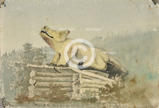 Indian Grave. Wolf Totem over Medicine Man Grave, Wrangell, ca. 1880-1914. Creator: Theodore J. Richardson.