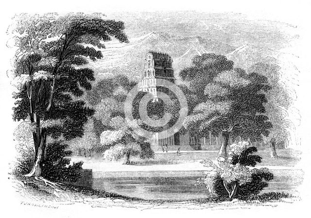 Indian landscape and temple, 1847. Artist: Robinson