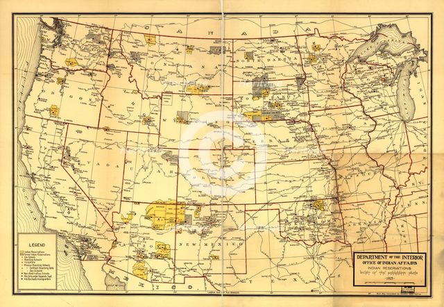 Indian Reservations west of the Mississippi River, 1923. Creator: Office of Indian Affairs.