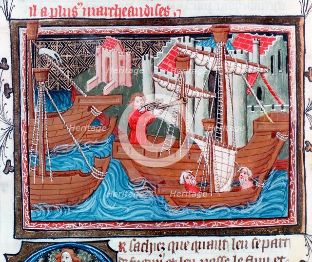 Indian sailing ships described by Marco Polo, 15th century. Creator: Unknown.