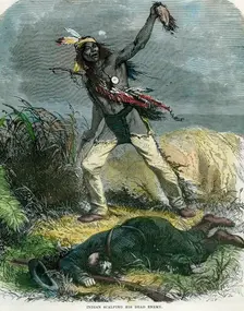 Indian scalping his dead enemy 19th century