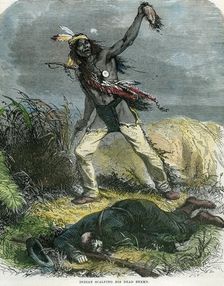 Indian scalping his dead enemy 19th century