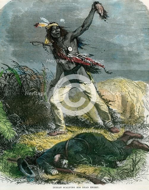 'Indian scalping his dead enemy', 19th century. Artist: Unknown
