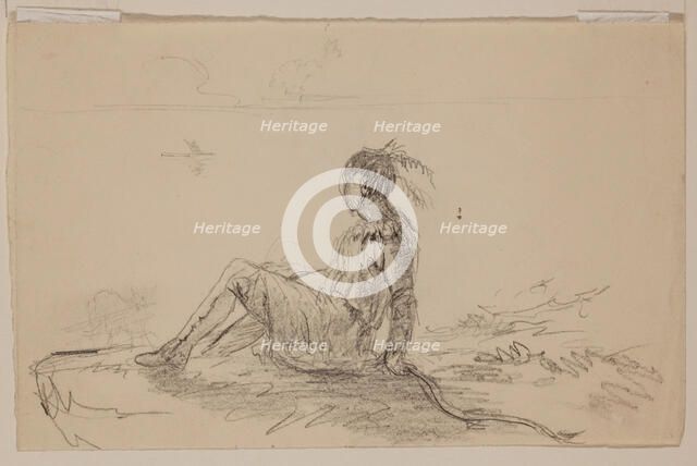 Indian Seated Overlooking a Lake, c1820-1848. Creator: Thomas Cole.