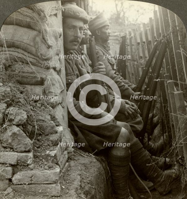Indian soldiers in the trenches, World War I, 1914-1918.Artist: Realistic Travels Publishers