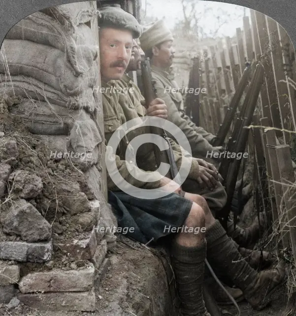 Indian soldiers in the trenches, World War I, 1914-1918. Artist: Realistic Travels Publishers.