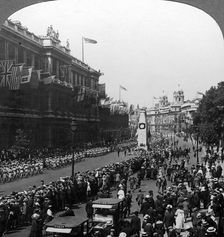 Indian troops saluting the Unknown Warrior at the Cenotaph, Whitehall, London, c1920.Artist: Realistic Travels Publishers