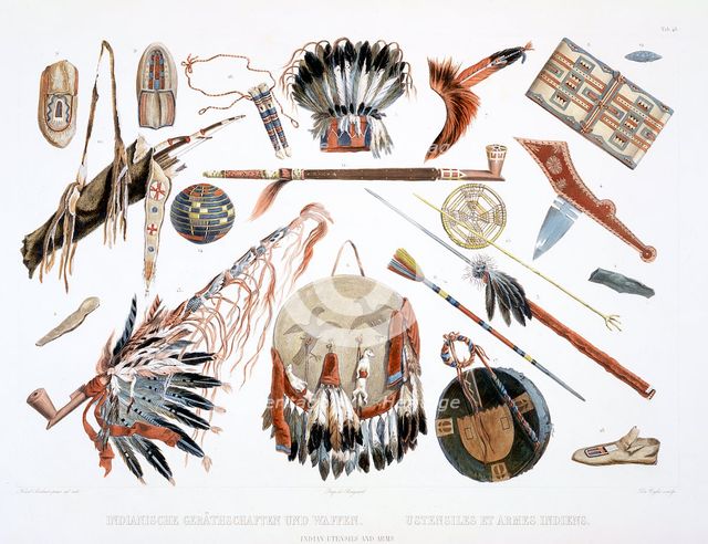 'Indian Utensils and Arms', 1843. Creator: Du Casse.