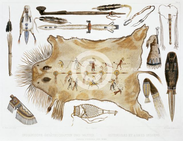 'Indian Utensils and Arms', 1843. Creators: A Zschokke, J Hurlimann.