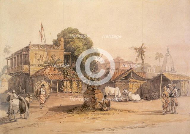 Indian village, c1835. Creator: William Prinsep.