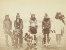 Indian Warriors Mr Bear-that-Runs-and-Growls, Mr Warrior, Mr One-Tooth-Gone, Mr Sole..., 1890. Creator: John C. H. Grabill