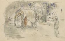 Indian with an elephant at a gate, 1924-1925. Creator: Marius Bauer