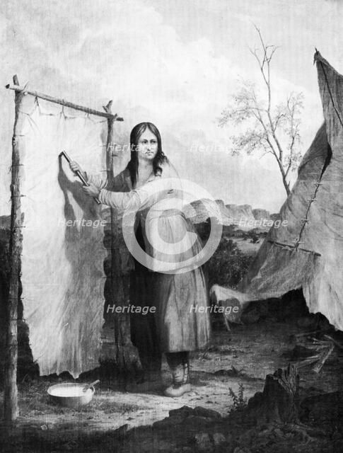 'Indian Woman Dressing a Deer Skin', 1868.Artist: Seth Eastman