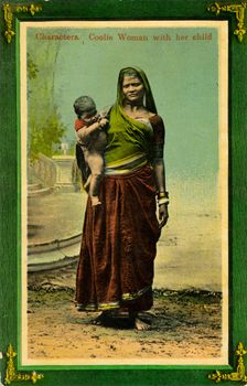 Indian woman with her child, Calcutta, India, late 19th or early 20th century