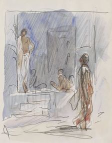 Indians at a staircase, 1924-1925. Creator: Marius Bauer