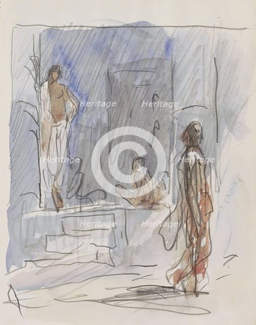 Indians at a staircase, 1924-1925. Creator: Marius Bauer.