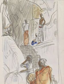Indians at a temple staircase, 1924-1925. Creator: Marius Bauer