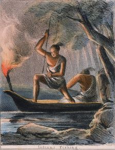 Indians Fishing c1845. Artist: Benjamin Waterhouse Hawkins