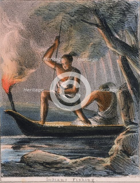 'Indians Fishing', c1845. Creators: Benjamin Waterhouse Hawkins, Robert Kent Thomas.