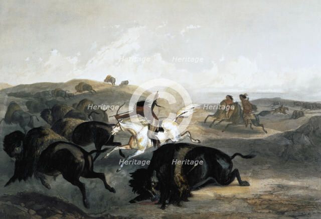 'Indians Hunting the Bison', 1843. Artist: Carl Vogel