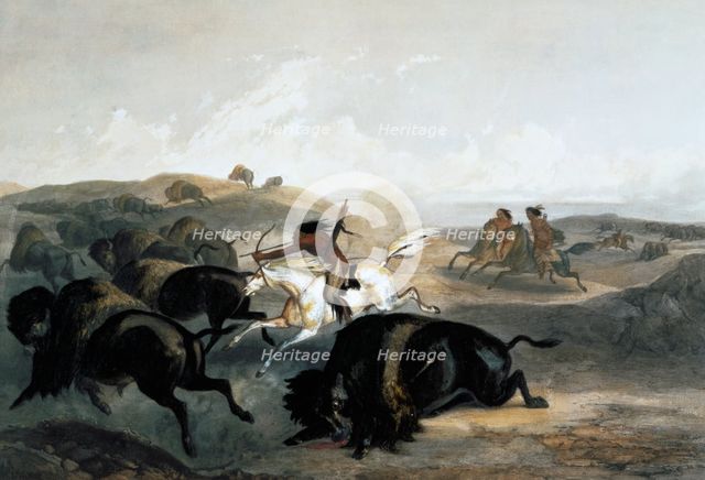 'Indians Hunting the Bison', 1843. Creator: Carl Vogel.