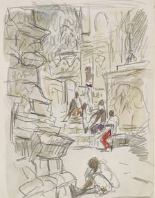 Indians on a staircase at a temple, 1924-1925. Creator: Marius Bauer