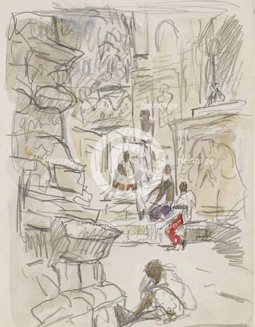 Indians on a staircase at a temple, 1924-1925. Creator: Marius Bauer.