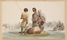 Indians Spearing Trout through the Ice, between 1800 and 1825. Creator: Unknown