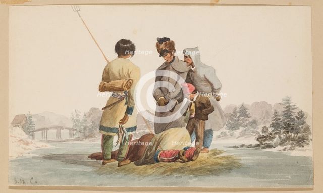 Indians Spearing Trout through the Ice, between 1800 and 1825. Creator: Unknown.