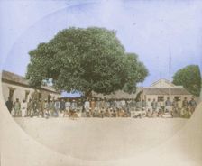 Indigenous Australians in compound in front of Military Barracks c1859. Creator: Unknown